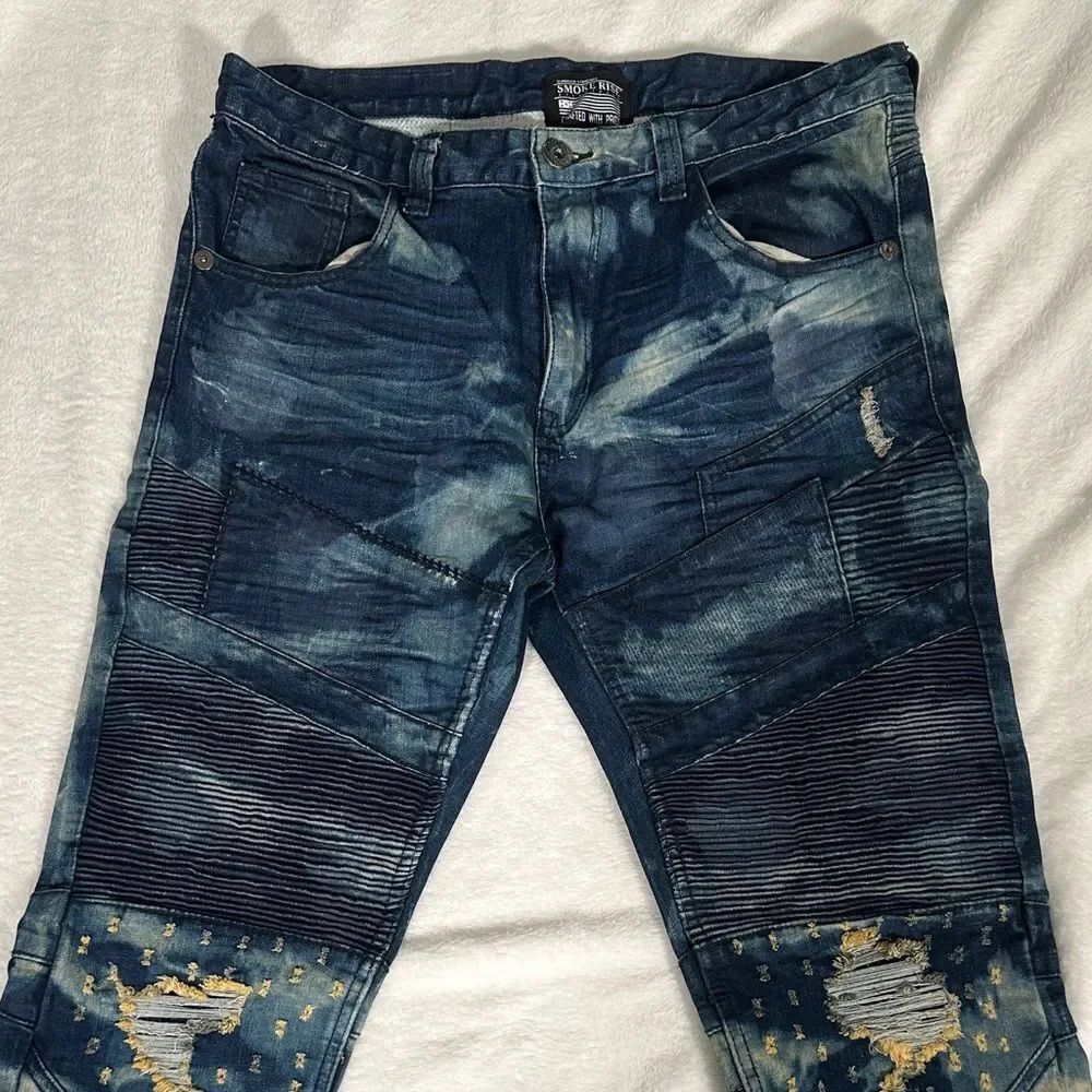 Smoke Rise Denim Distressed Blue Acid Washed Jeans! Size 34